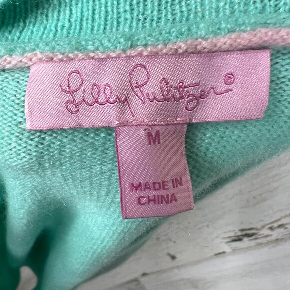 Lilly Pulitzer Womens Sweater Medium Mint Green 100% Cashmere Preppy Pastel Top - Picture 7 of 12